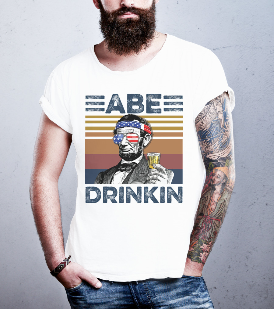 Abe Drinkin Abraham Lincoln Vintage USA Flag T-Shirt
