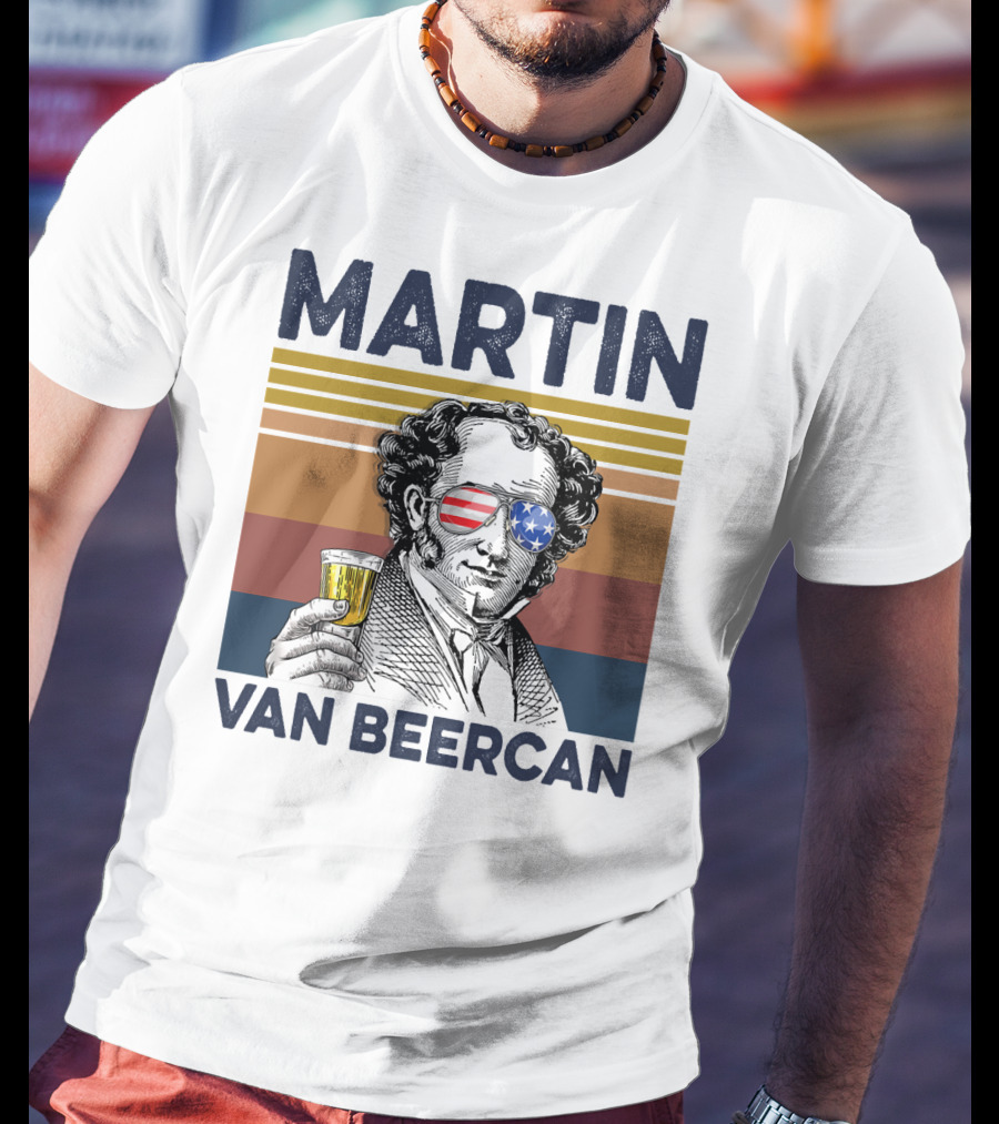Martin Van Beercan American Flag Vintage Drink USA T-Shirt