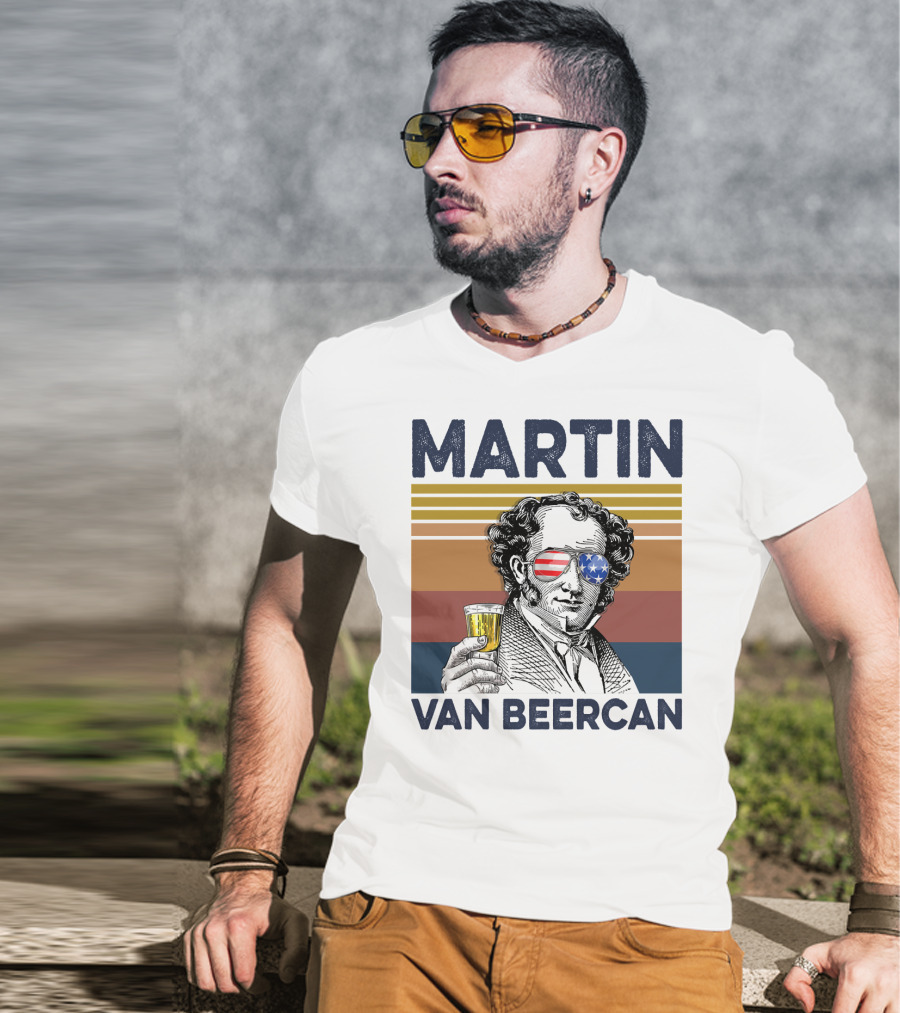 Martin Van Beercan American Flag Vintage Drink USA T-Shirt