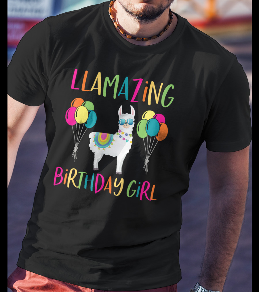 Llamazing Birthday Girl Llama Party With Balloons T-Shirt