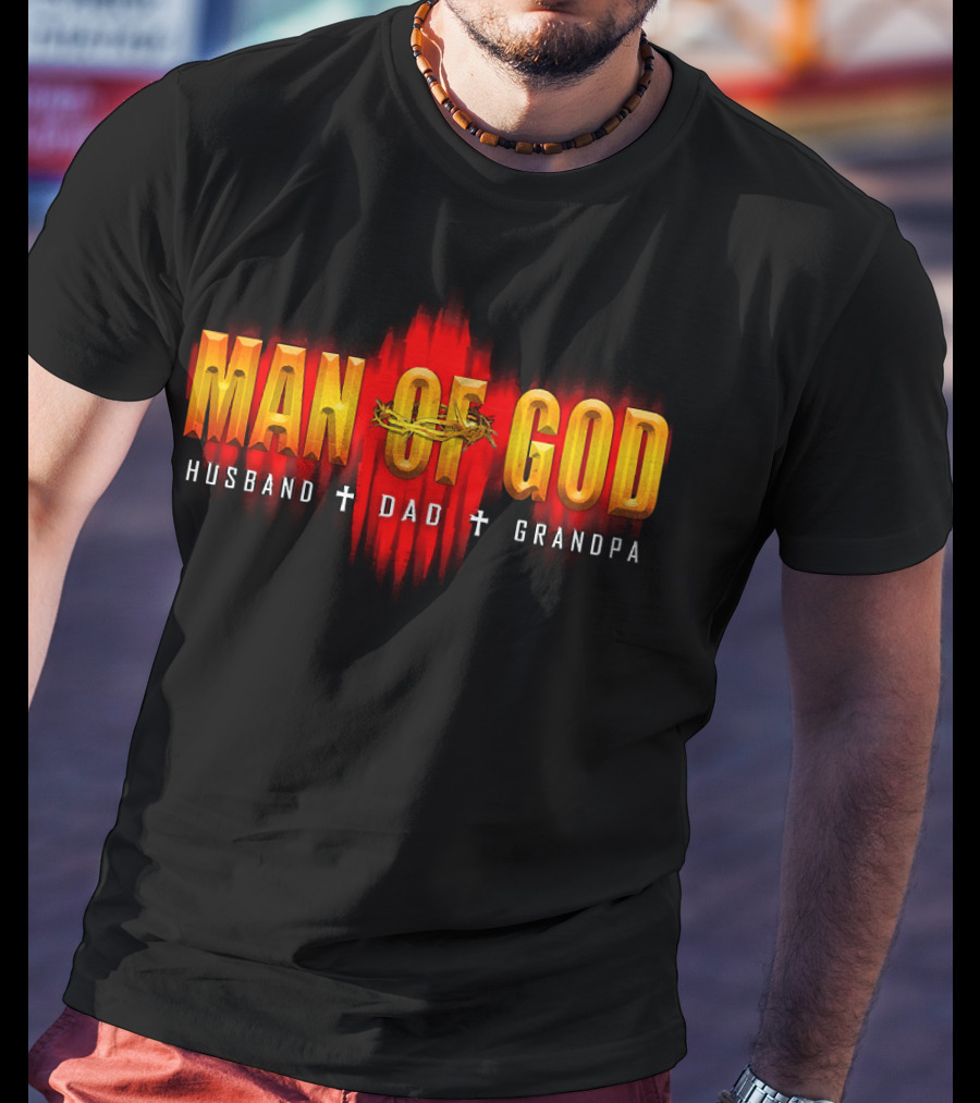 Man Of God Husband Dad Grandpa Cross Crown T-Shirt