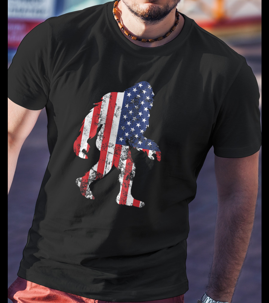 Patriotic Bigfoot Silhouette With American Flag Colors T-Shirt