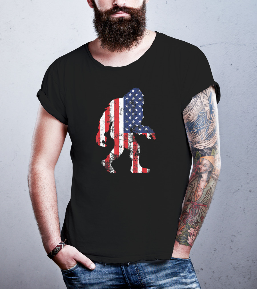 Patriotic Bigfoot Silhouette With American Flag Colors T-Shirt