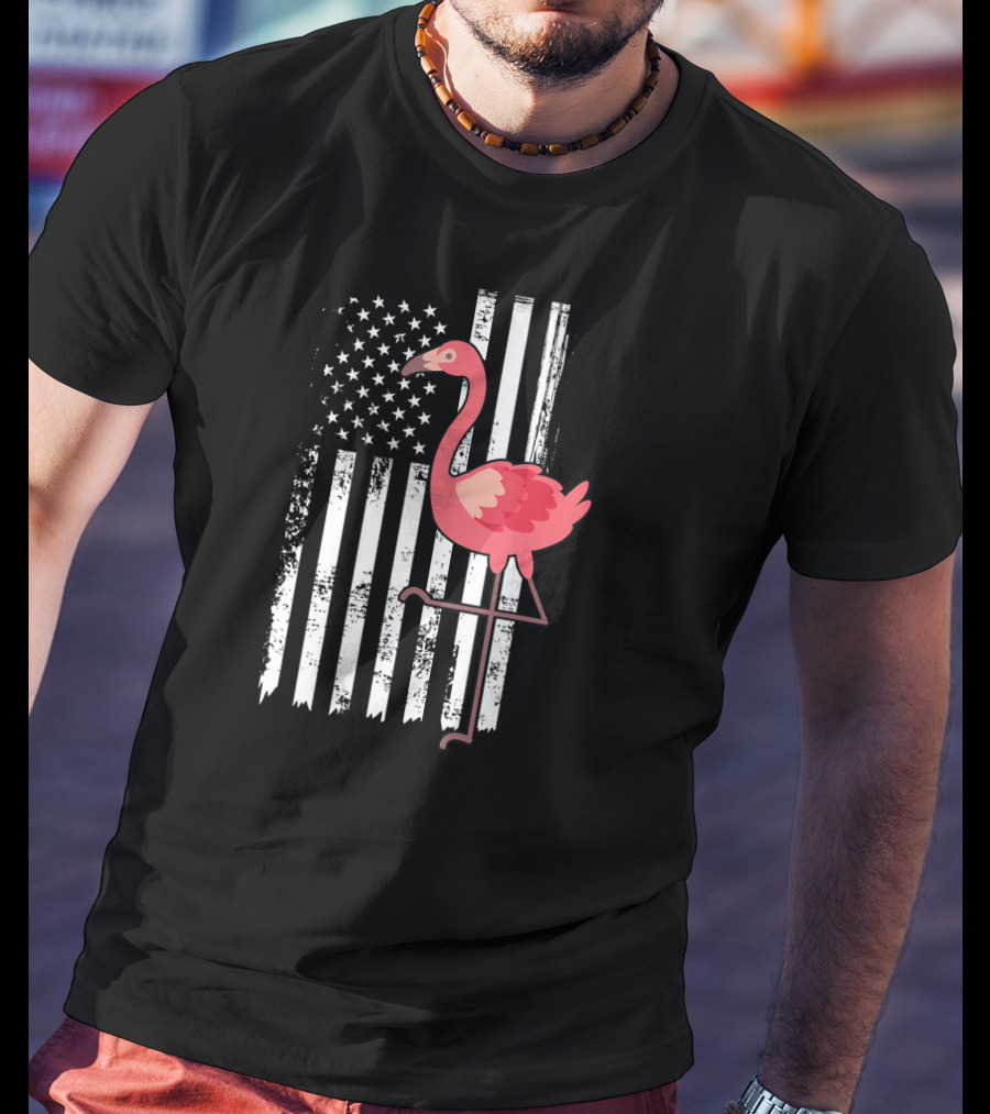 Flamingo USA Flag Stars And Stripes Independence Day T-Shirt