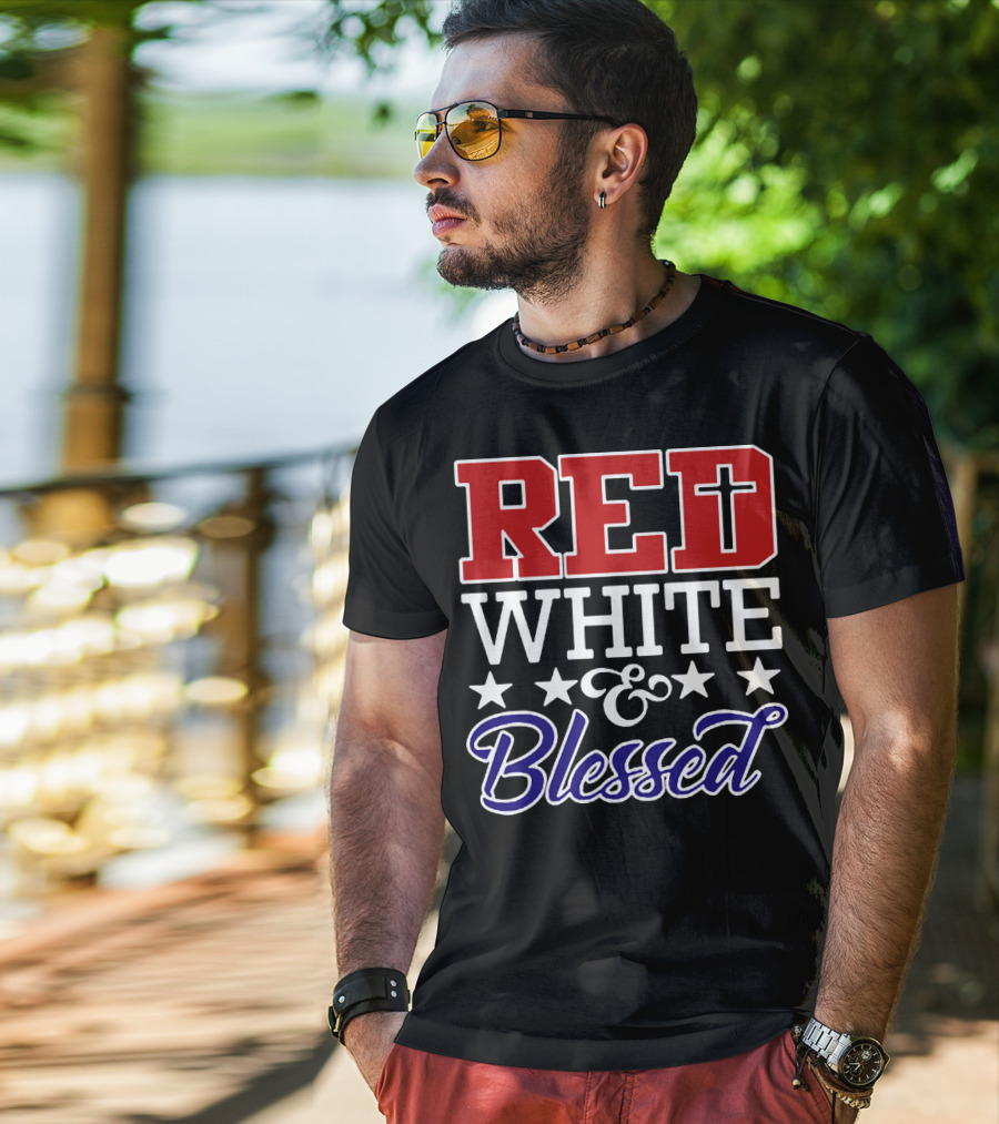 Red White Blessed Patriot Cross Stars T-Shirt