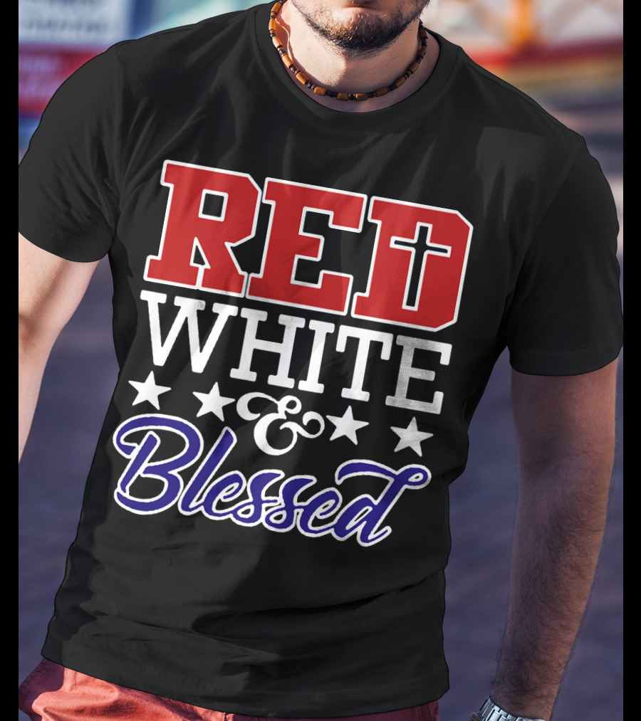Red White Blessed Patriot Cross Stars T-Shirt