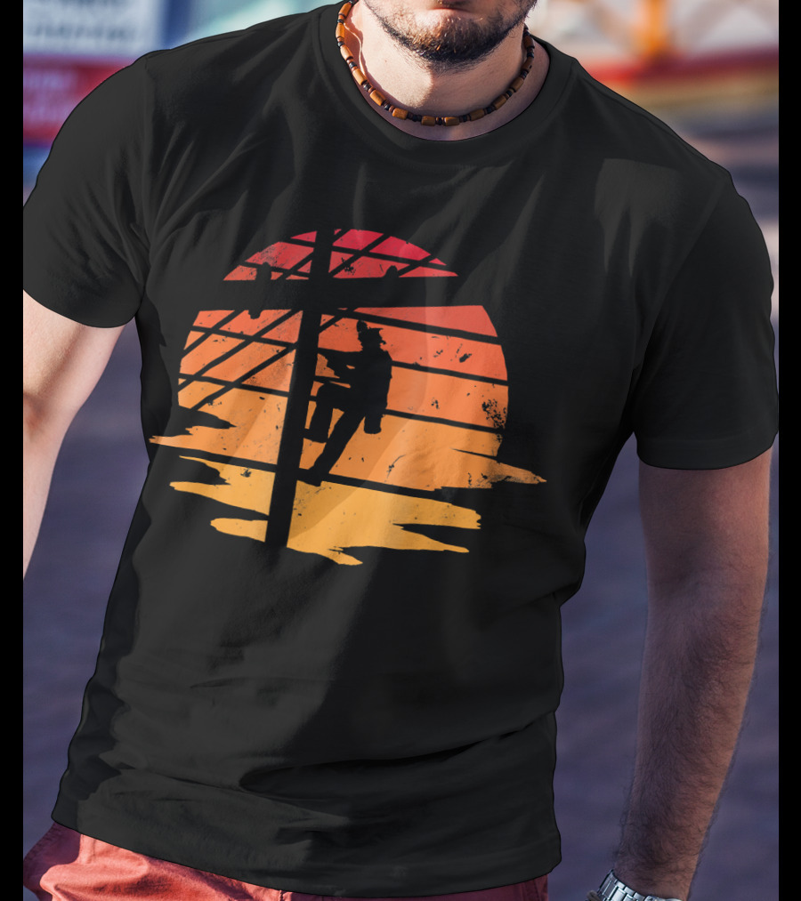 Vintage Distressed Sunset Lineman Electricians T-Shirt