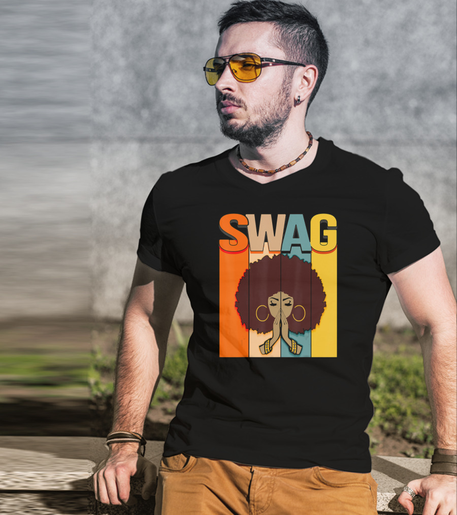 SWAG Melanin Afro Icon With Praying Hands Black History T-Shirt