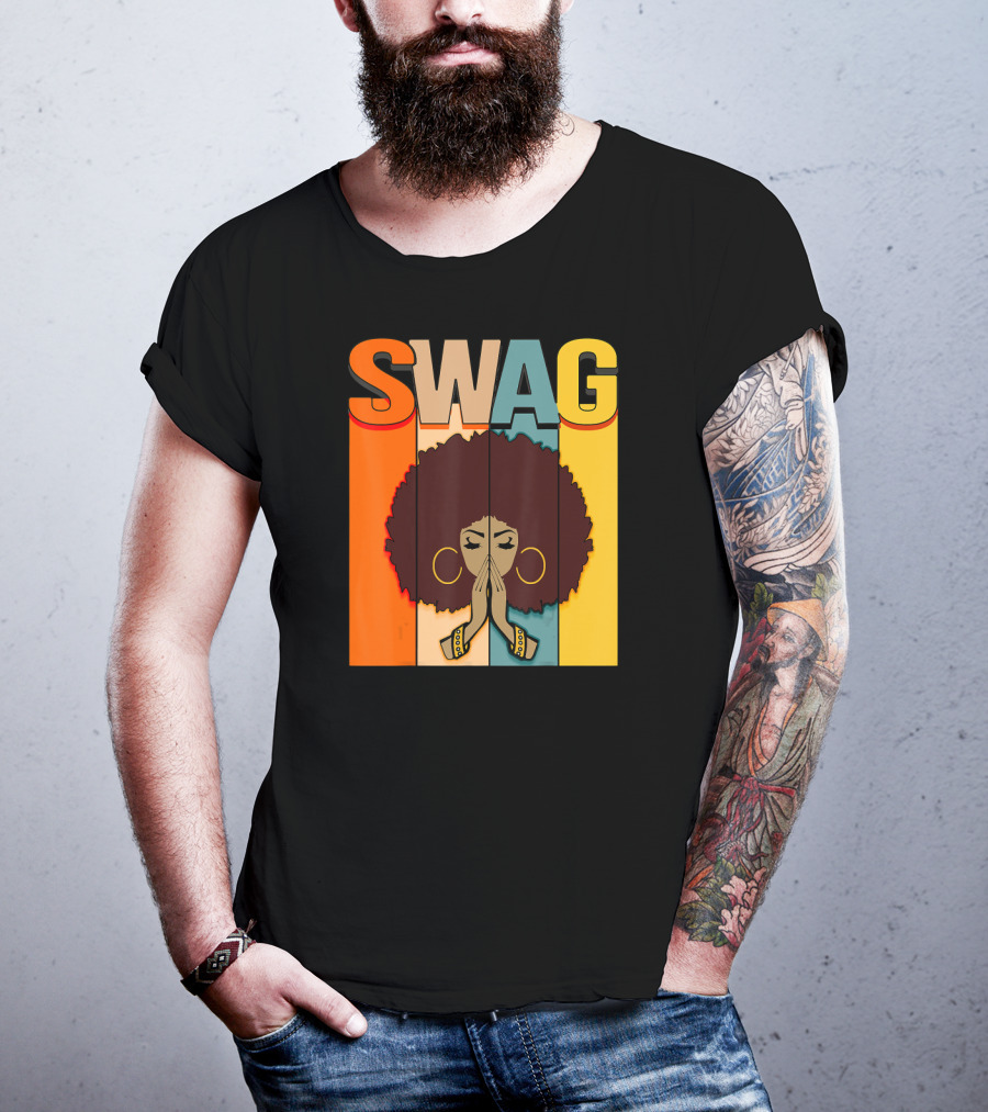 SWAG Melanin Afro Icon With Praying Hands Black History T-Shirt