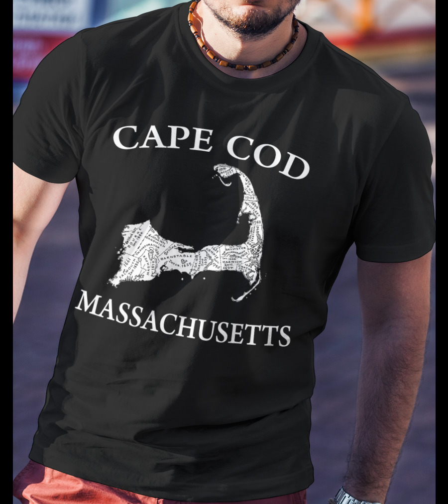 Cape Cod Map Massachusetts Text Overlay T-Shirt
