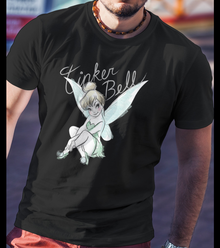 Disney Tinker Bell Kneeling Fairy Sketch With Wings T-Shirt