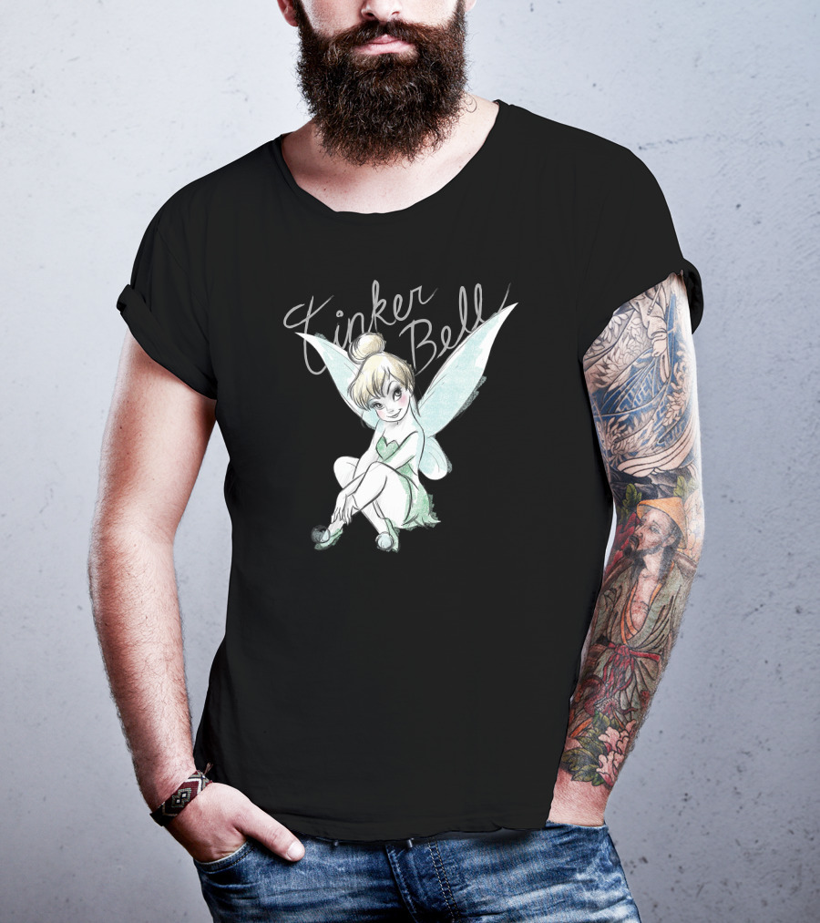 Disney Tinker Bell Kneeling Fairy Sketch With Wings T-Shirt
