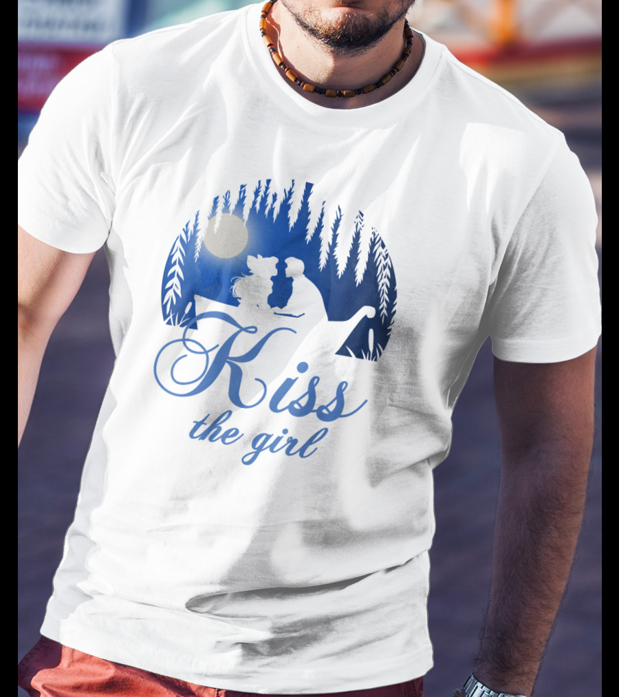 Kiss The Girl Disney Mermaid Ariel Eric Night Moonlit Boat Scene T-Shirt