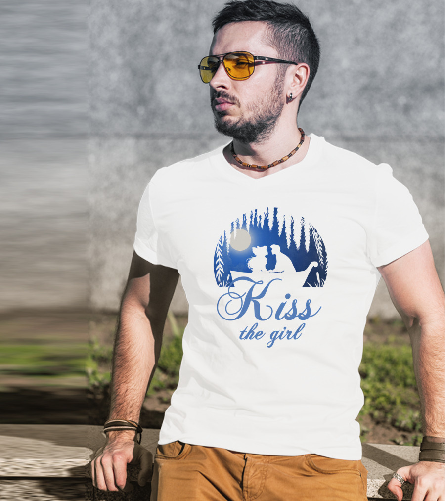 Kiss The Girl Disney Mermaid Ariel Eric Night Moonlit Boat Scene T-Shirt