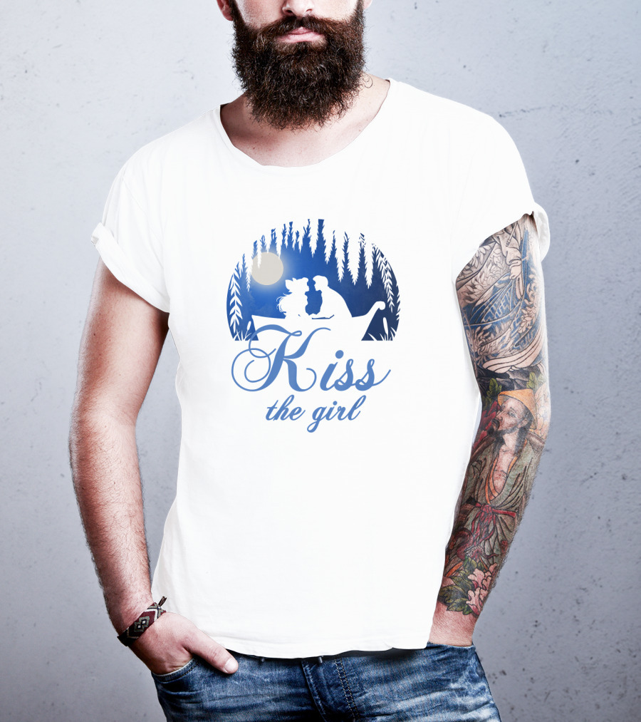 Kiss The Girl Disney Mermaid Ariel Eric Night Moonlit Boat Scene T-Shirt