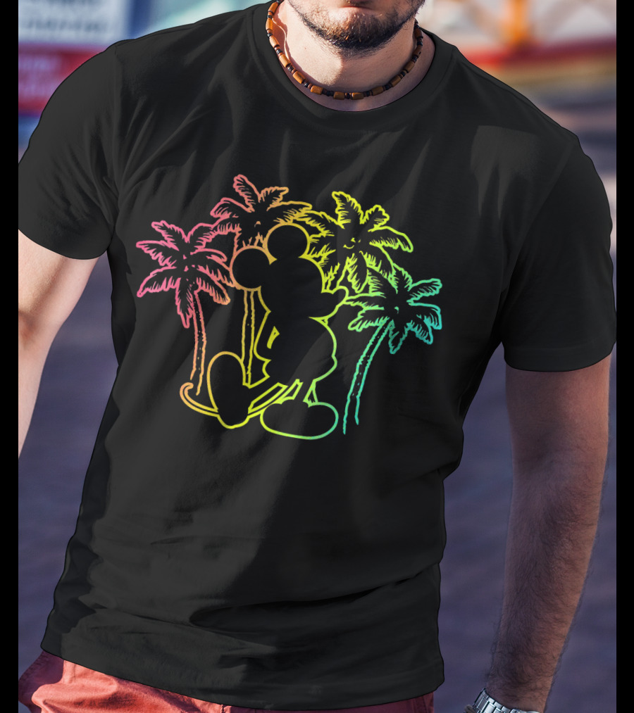 Mickey Mouse Neon Palm Trees Disney Tropical T-Shirt