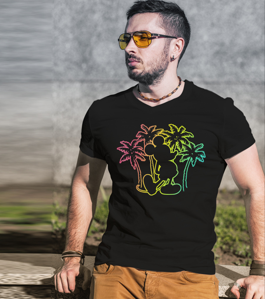 Mickey Mouse Neon Palm Trees Disney Tropical T-Shirt