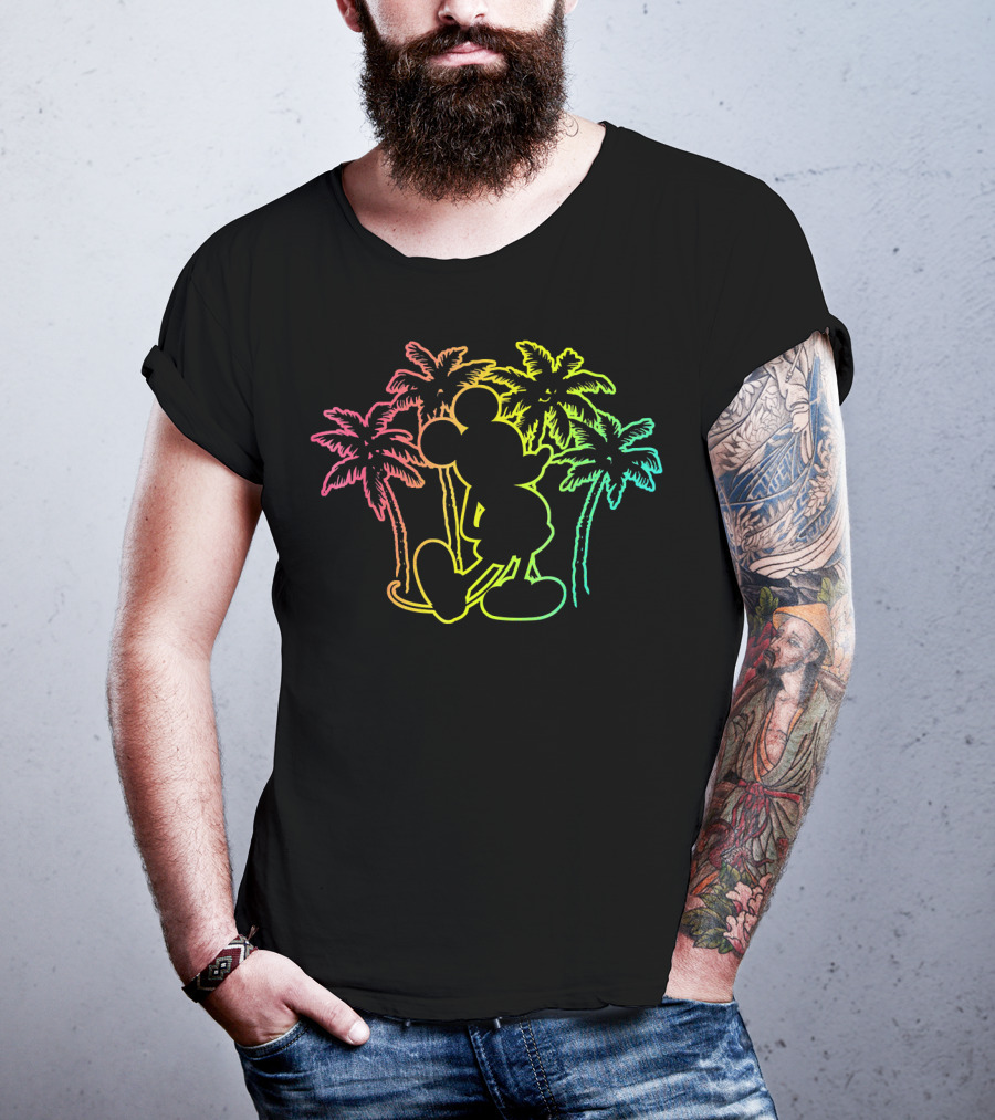 Mickey Mouse Neon Palm Trees Disney Tropical T-Shirt