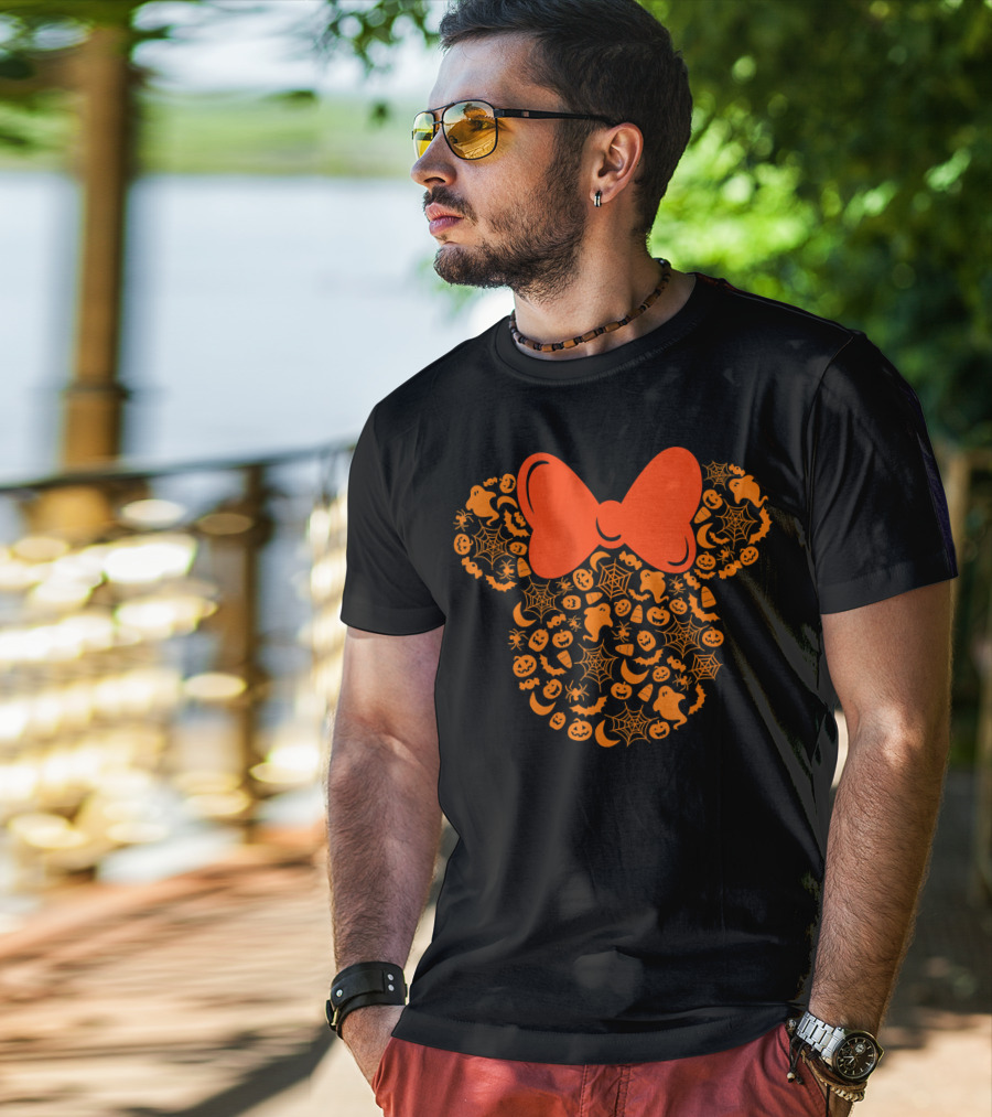 Disney Halloween Minnie Mouse Icon With Spiderweb Ghost Pumpkin Elements T-Shirt