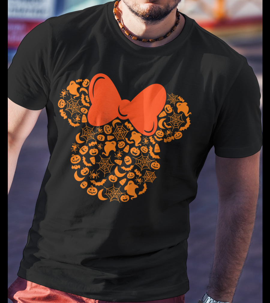 Disney Halloween Minnie Mouse Icon With Spiderweb Ghost Pumpkin Elements T-Shirt