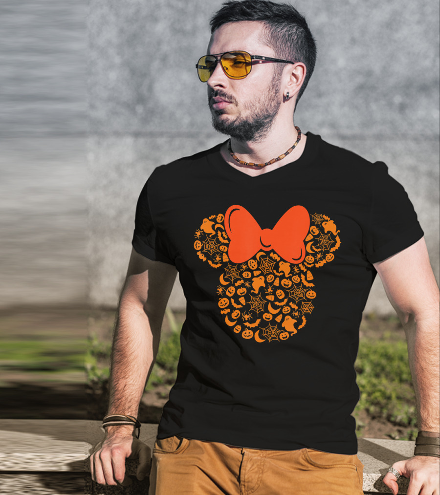 Disney Halloween Minnie Mouse Icon With Spiderweb Ghost Pumpkin Elements T-Shirt