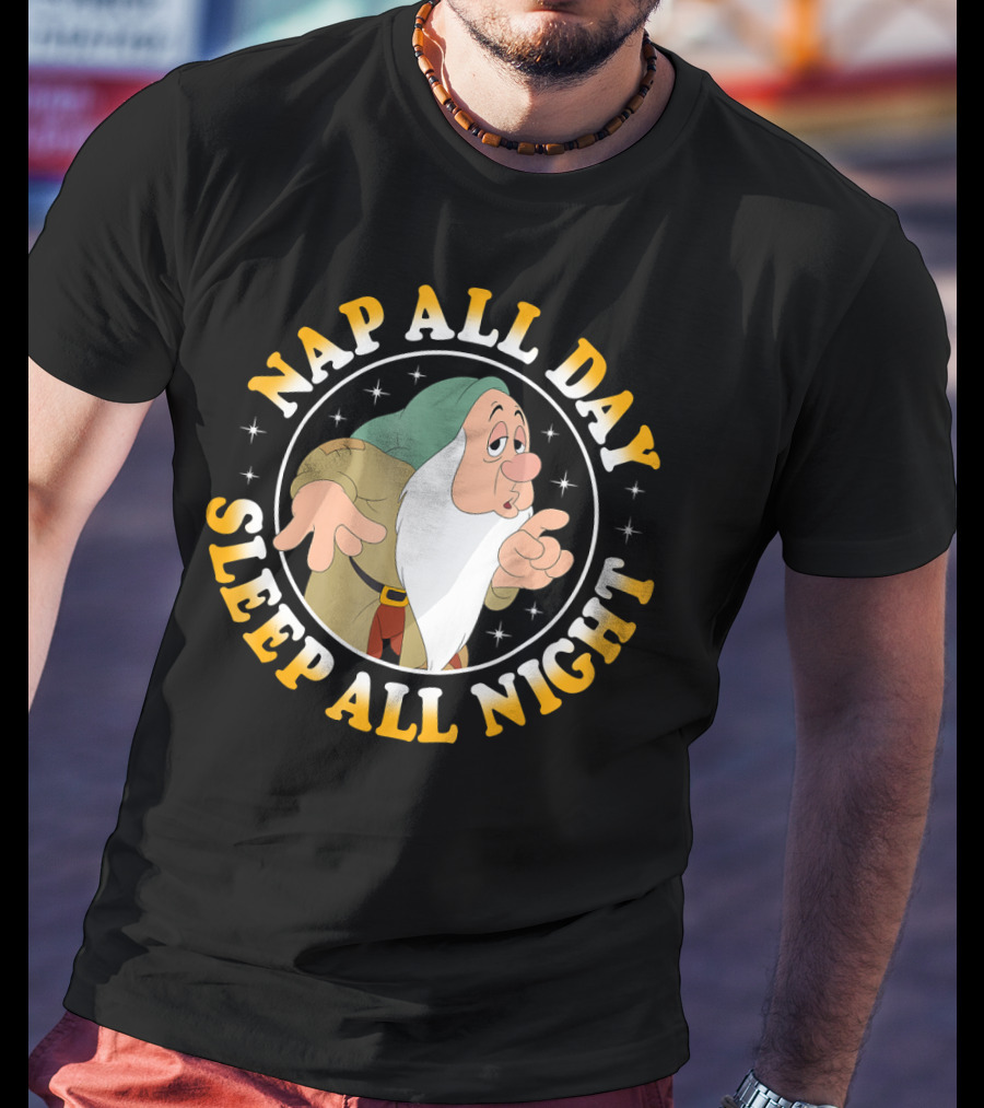Nap All Day Sleep All Night Disney Snow White Dwarf Sleepy T-Shirt