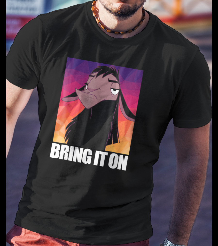 Disney Emperor's New Groove Kuzco Llama Bring It On Colorful Geometric Background T-Shirt