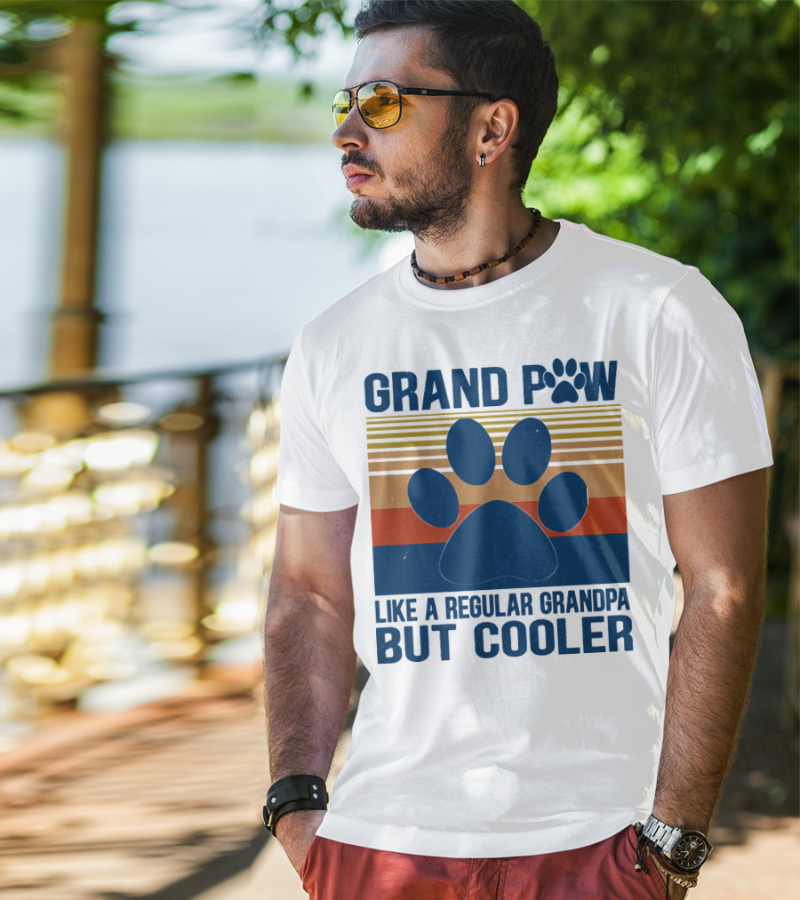 GRAND PAW Like A Regular Grandpa But Cooler Retro Paw Prints T-Shirt