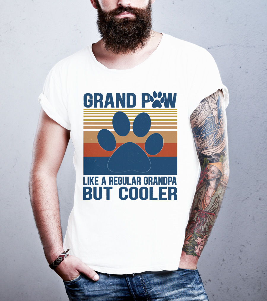 GRAND PAW Like A Regular Grandpa But Cooler Retro Paw Prints T-Shirt