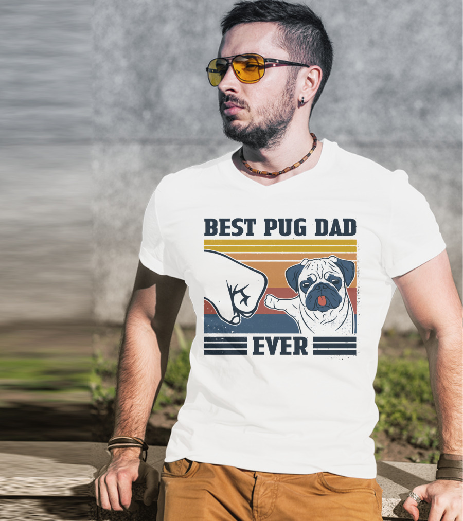 Best Pug Dad Ever Retro Fist Bump T-Shirt