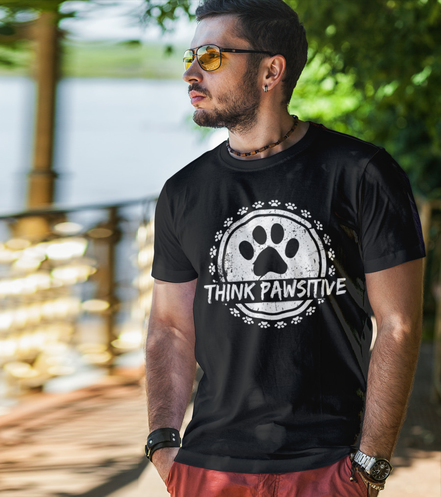 Think Pawsitive Dog Paw Pawprint Circle T-Shirt