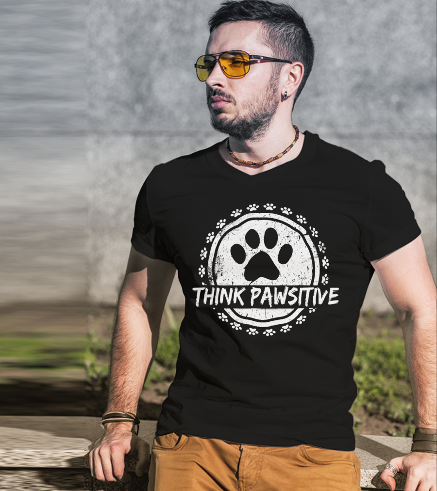 Think Pawsitive Dog Paw Pawprint Circle T-Shirt