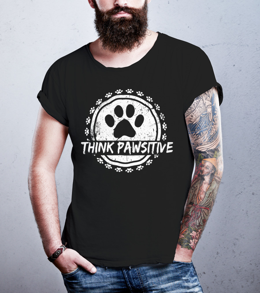 Think Pawsitive Dog Paw Pawprint Circle T-Shirt