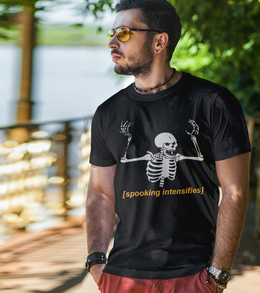 Spooking Intensifies Skeleton With Scary Expression Glaring T-Shirt