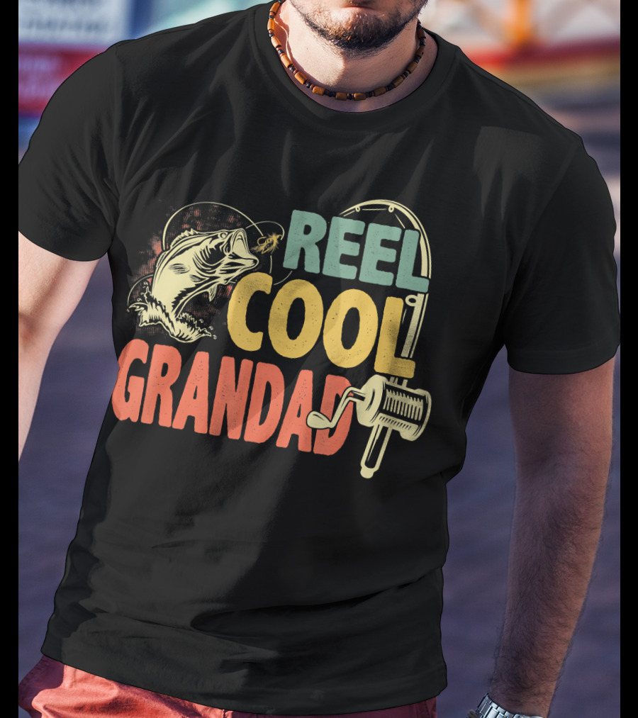 Reel Cool Grandad Vintage Fishing Motif T-Shirt