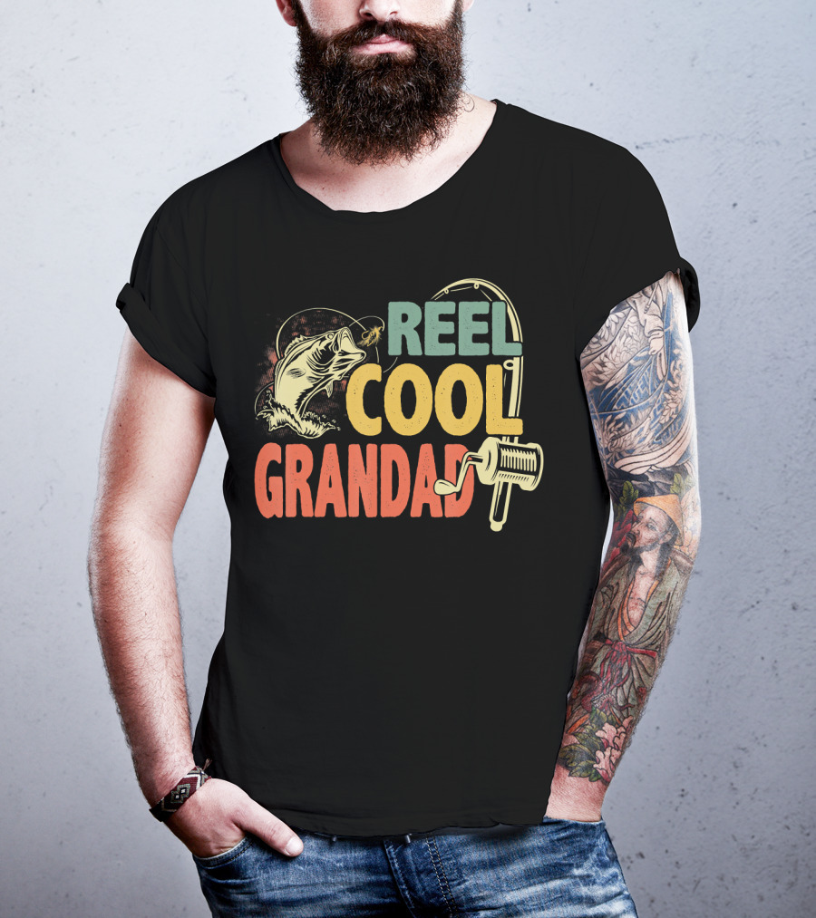Reel Cool Grandad Vintage Fishing Motif T-Shirt