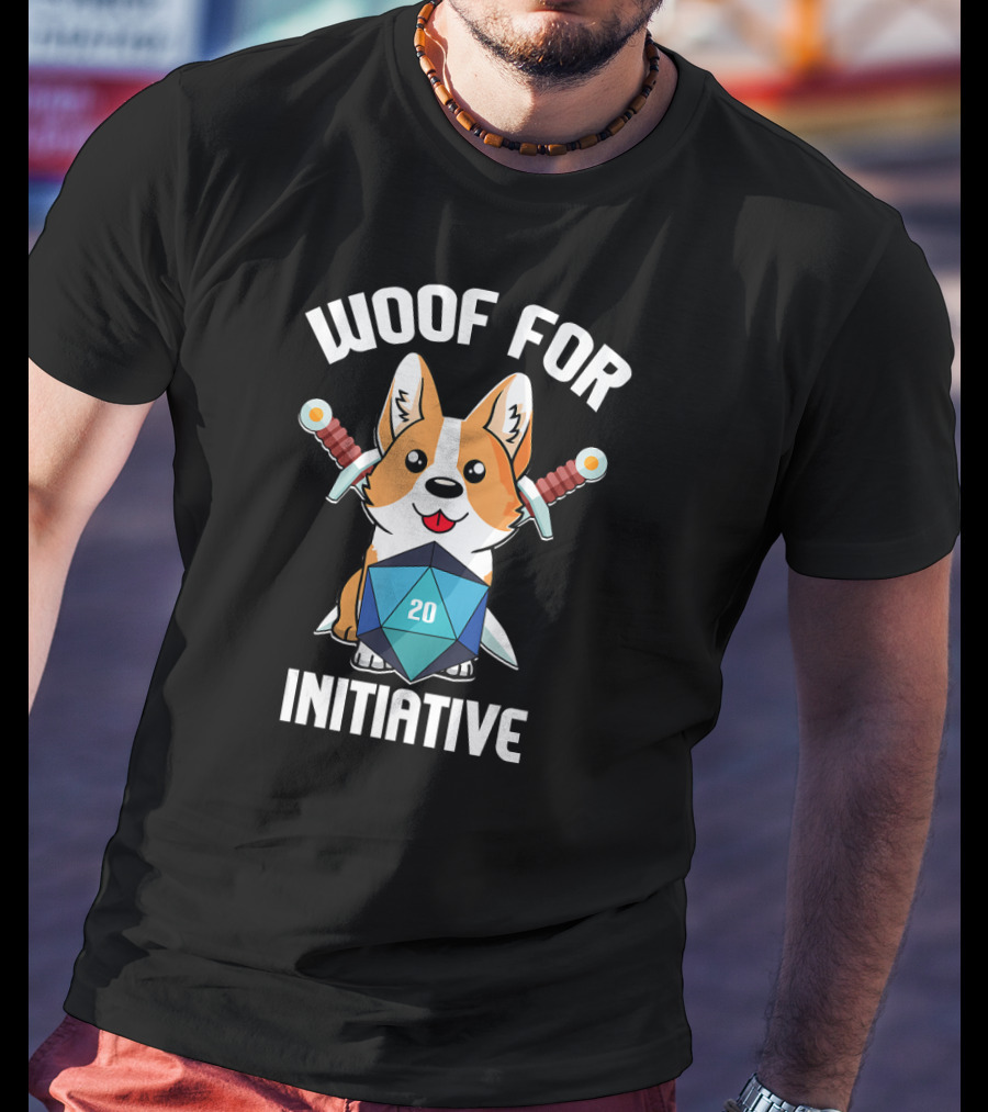 Woof For Initiative Corgi D20 RPG Gamer 20 T-Shirt