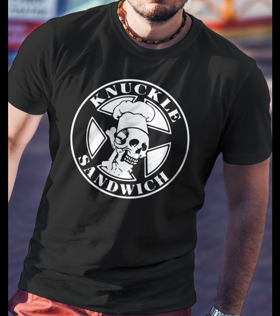 Knuckle Sandwich Skull Chef In Crossbones Circle Emblem T-Shirt