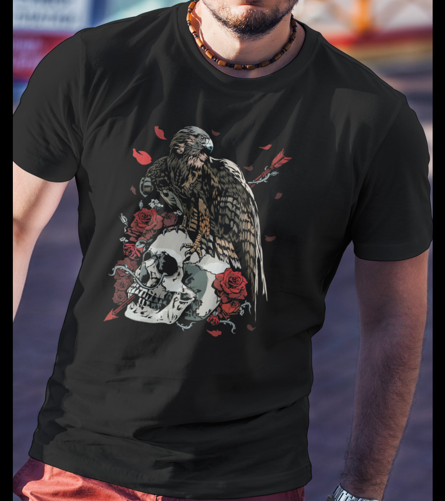 Hawk Skull Roses Day Of The Dead T-Shirt