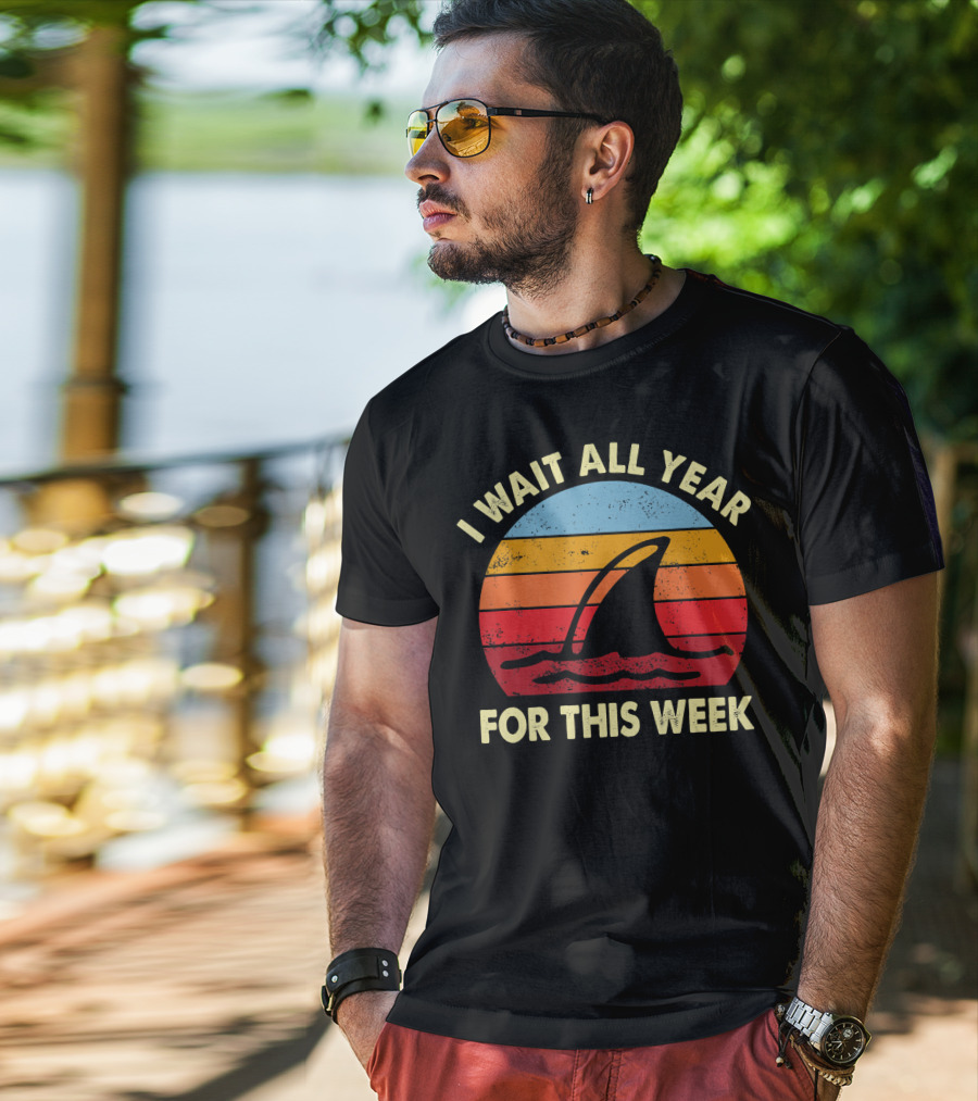 I Wait All Year For This Week Shark Retro Sunset T-Shirt