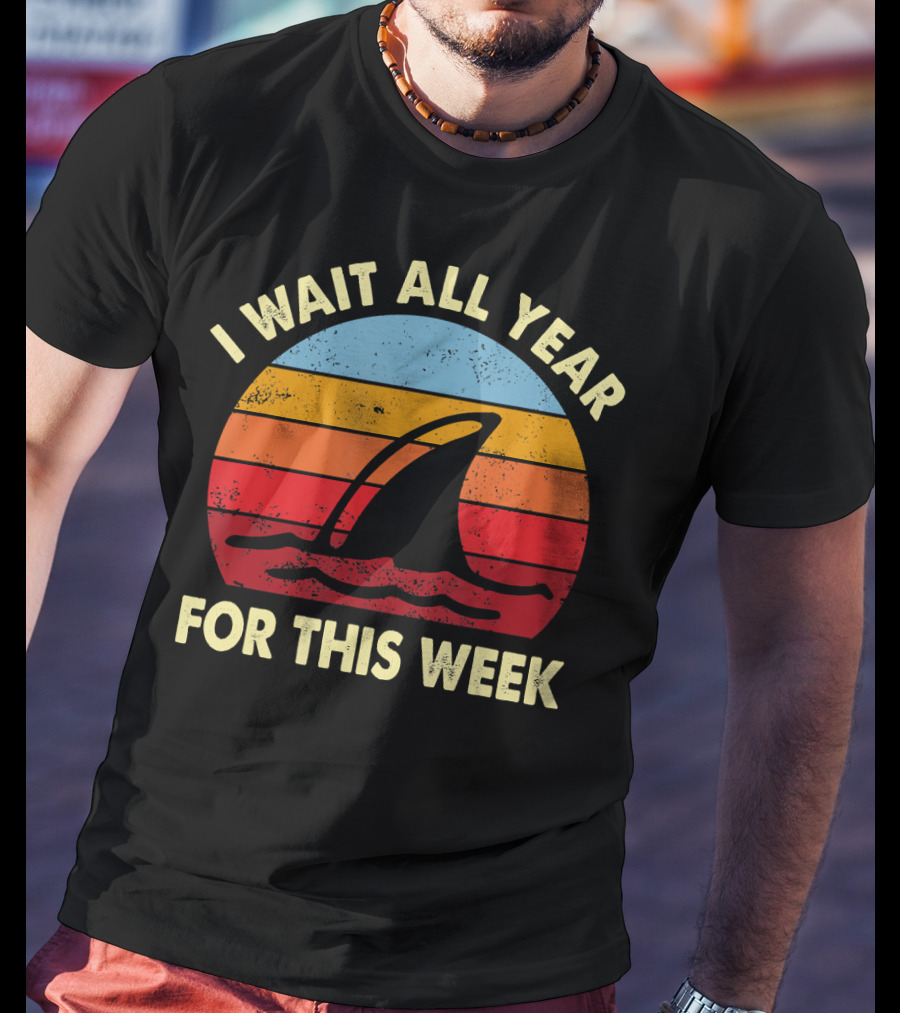 I Wait All Year For This Week Shark Retro Sunset T-Shirt