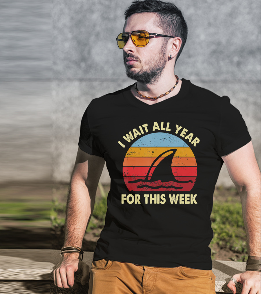 I Wait All Year For This Week Shark Retro Sunset T-Shirt