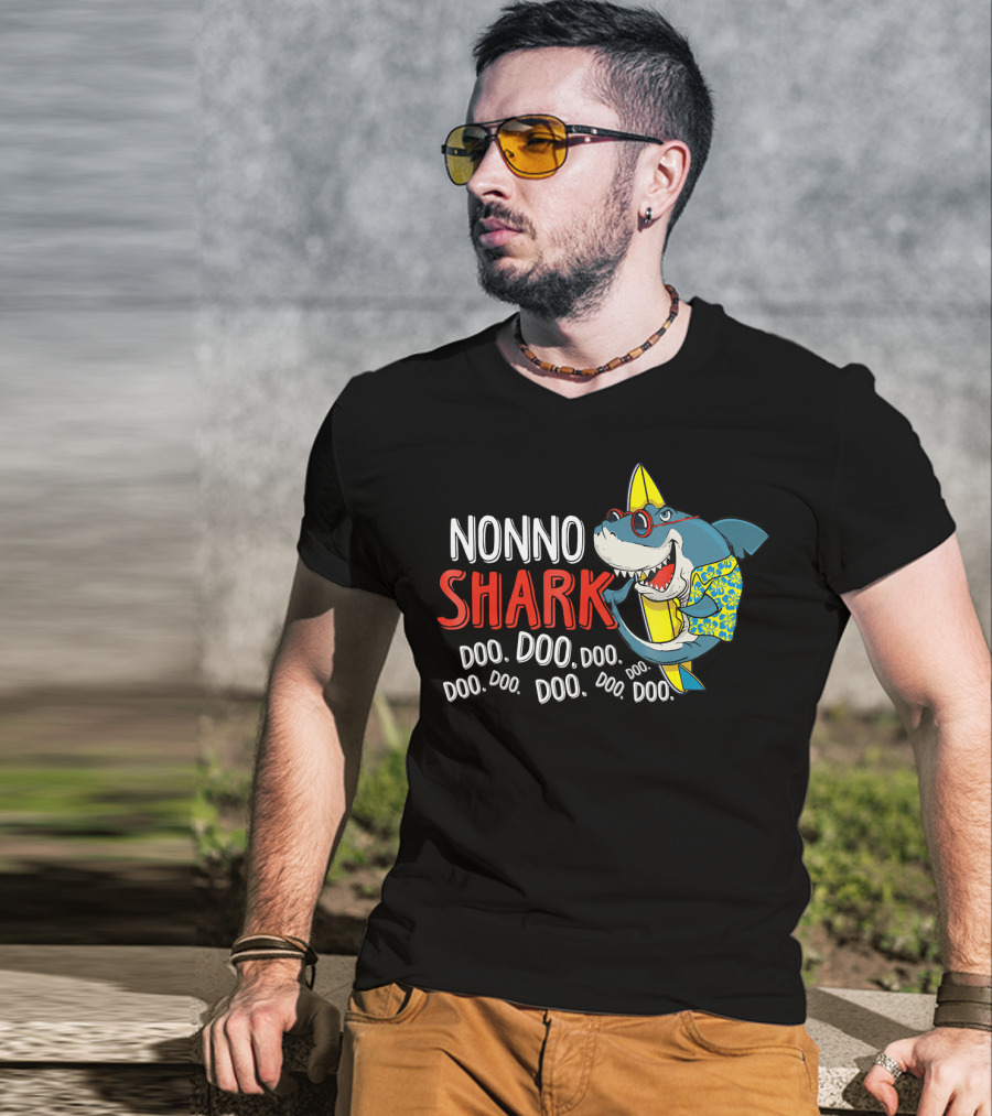 Nonno Shark Doo Doo Doo Doo Doo Doo Doo Doo Doo Hawaiian Shirt Sunglasses Surfboard T-Shirt