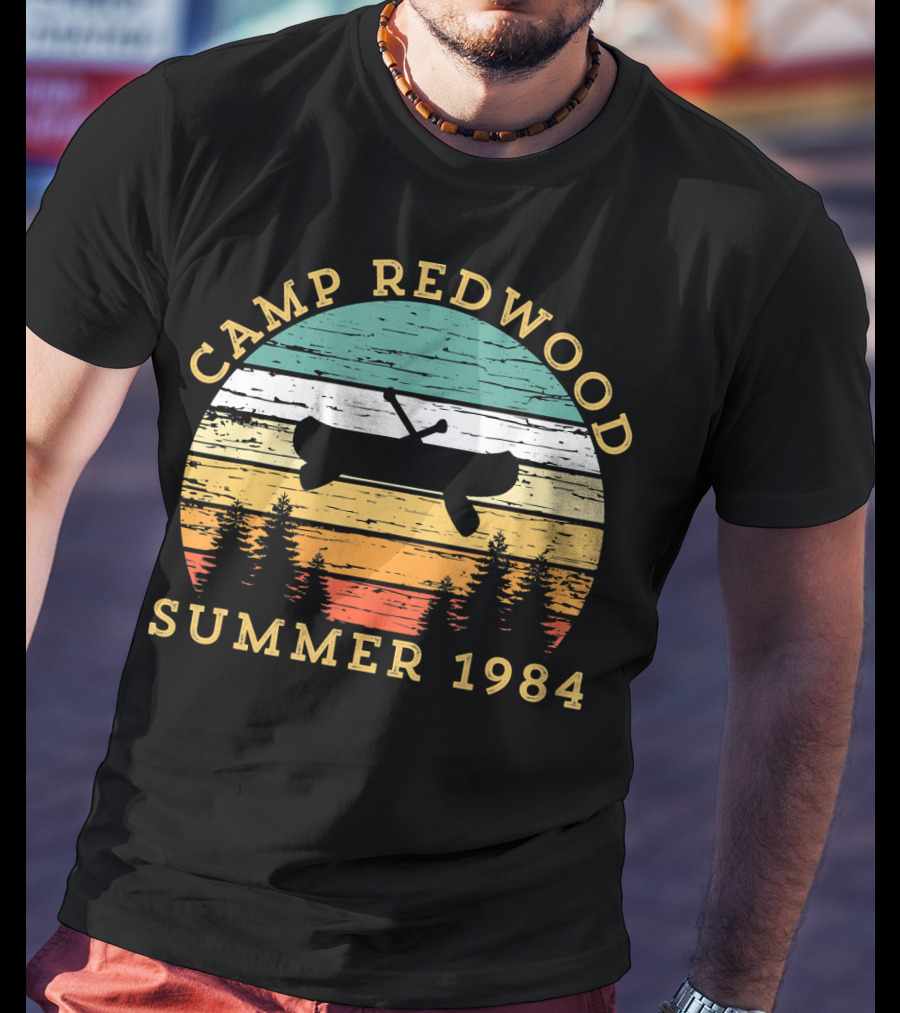 Camp Redwood Summer 1984 Retro Vintage Canoe And Trees T-Shirt