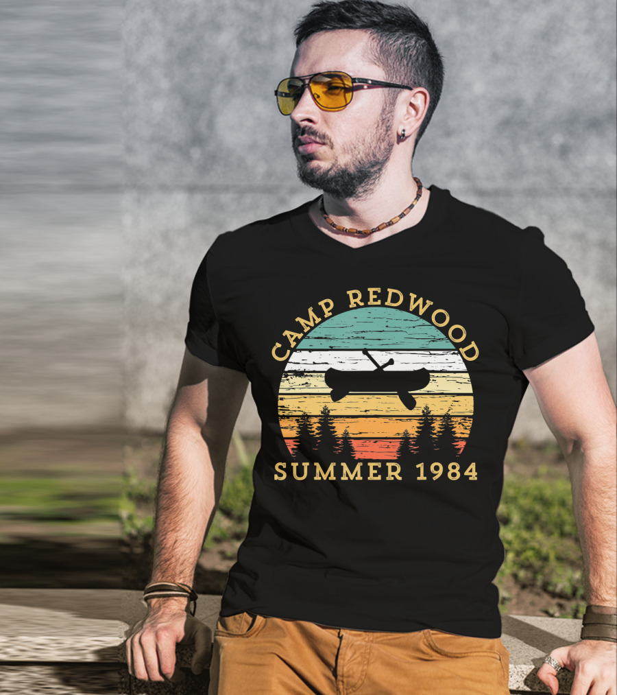 Camp Redwood Summer 1984 Retro Vintage Canoe And Trees T-Shirt