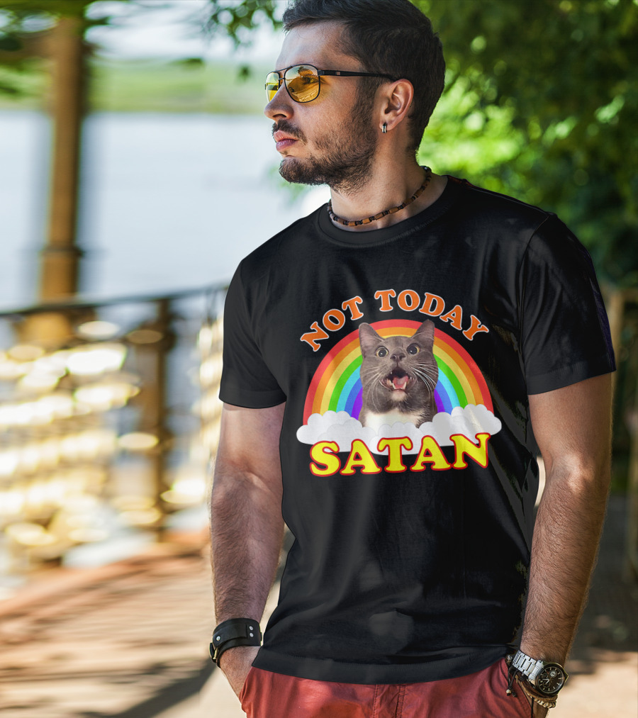 Not Today Satan Cat Rainbow Cloud Funny T-Shirt