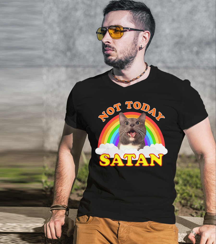 Not Today Satan Cat Rainbow Cloud Funny T-Shirt