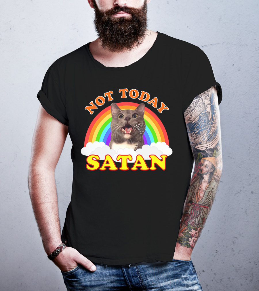 Not Today Satan Cat Rainbow Cloud Funny T-Shirt