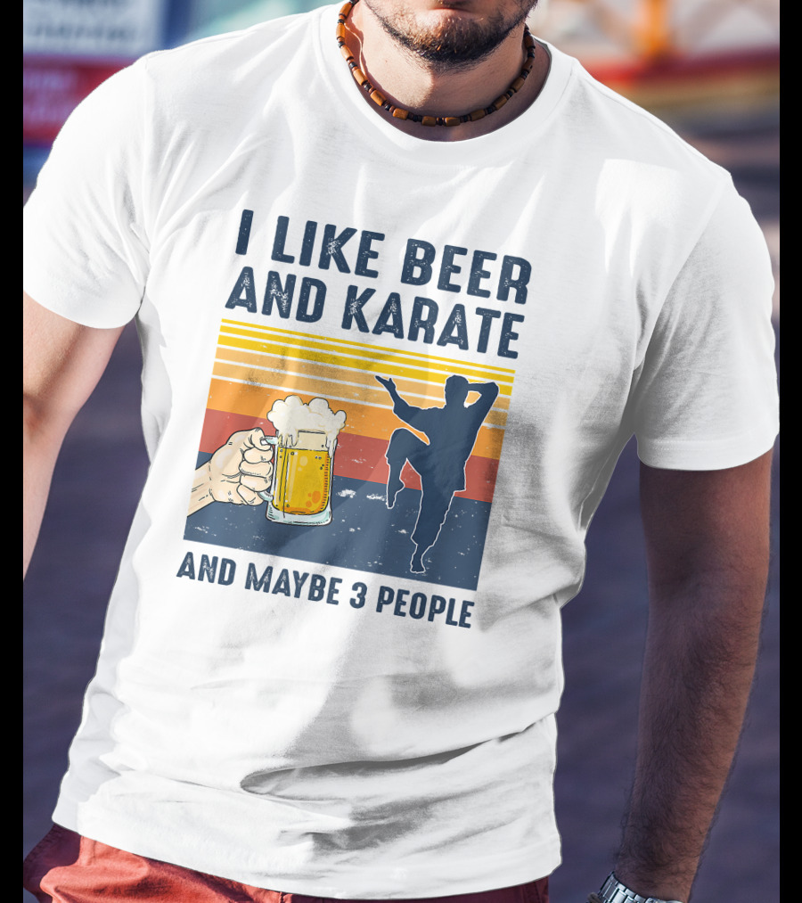 I Like Beer And Karate And Maybe 3 People Vintage Sunset T-Shirt