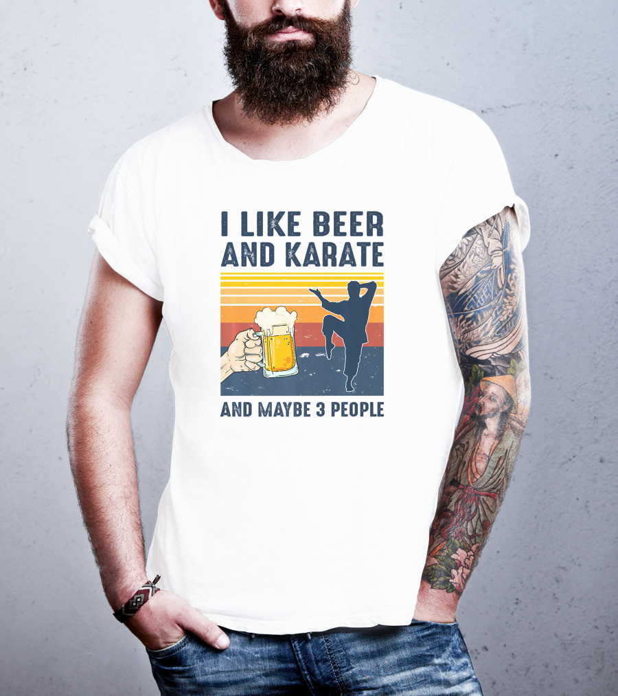 I Like Beer And Karate And Maybe 3 People Vintage Sunset T-Shirt